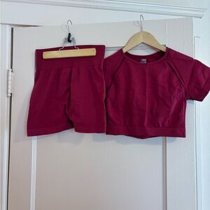 SHEIN Burgundy Athletic Shorts and Top Set